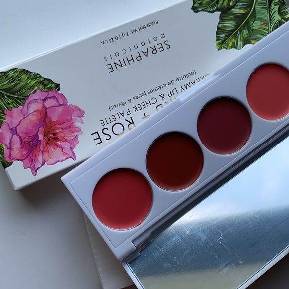 Seraphine Botanicals Rhubarb Rose Creamy Lip Cheek Palette Lipstick Blush Makeup - Picture 2 of 9